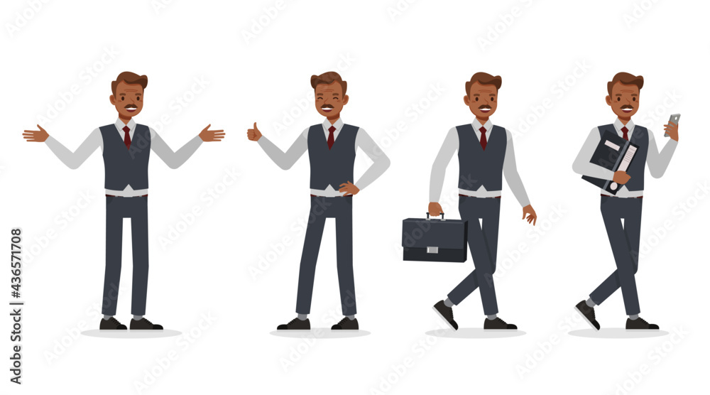 Old businessman working in office character vector design. Presentation in various action. Old businessman working in office character vector design. Presentation in various action.