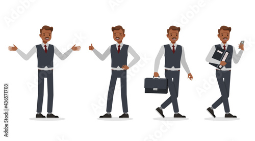 Old businessman working in office character vector design. Presentation in various action.