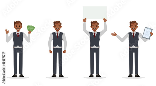 Old businessman working in office character vector design. Presentation in various action.