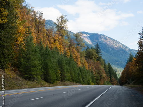 U.S. Route 2 Highway in autumn (part ot Cascade Loop Scenic Drive) - Washington state, USA