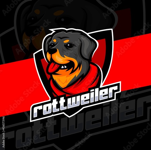 rottweiler dog mascot esport logo design character for gaming and dog guard logo