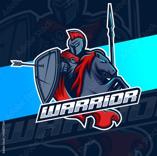 warrior knight with horse mascot esport for gaming and sport logo design