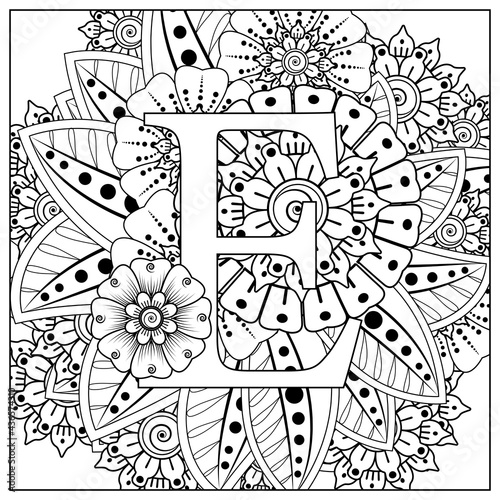 Mehndi flower for henna, mehndi, tattoo, decoration. decorative ornament in ethnic oriental style. doodle ornament. outline hand draw illustration. coloring book page.