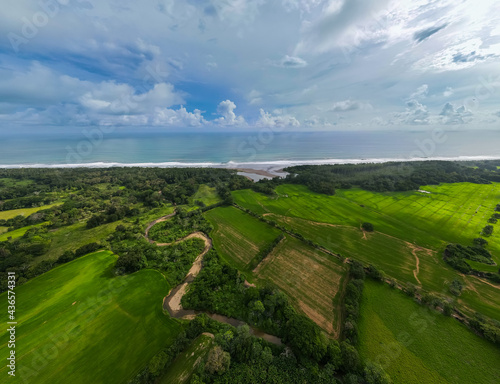 Beautiful aerial view of the Dominical Beach and the estuary in Costa Rica © Gian
