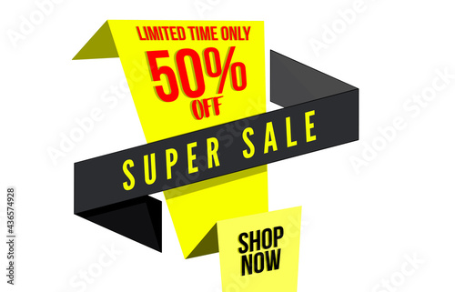 Illustration of 50% price discount and super sale