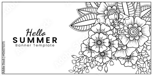 Mehndi flower for henna, mehndi, tattoo, decoration. decorative ornament in ethnic oriental style. doodle ornament. outline hand draw illustration. coloring book page.