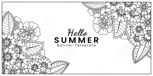 Mehndi flower for henna, mehndi, tattoo, decoration. decorative ornament in ethnic oriental style. doodle ornament. outline hand draw illustration. coloring book page.