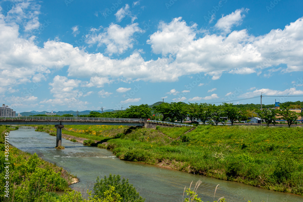 Muko river running through Sanda city, Hyogo, Japan Muko river running through Sanda city, Hyogo, Japan