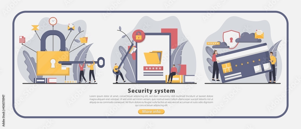 Set of Vector illustration security system landing page concept. Data protection, and information privacy. Web page design for website and mobile website