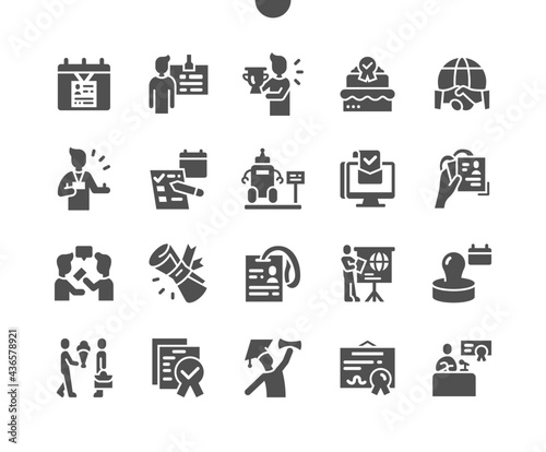 International Accreditation Day 9 June. Rewarding the best employees. Calendar. Ninth of june. Discussion of problems. Congratulation. Certificate. Vector Solid Icons. Simple Pictogram