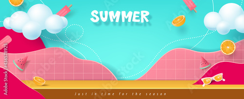 Summer sale banner with product display and copy space