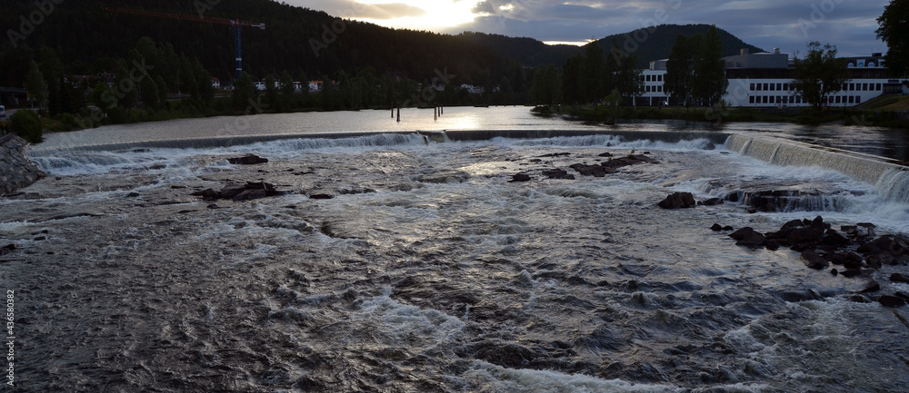 River dam for flow regulation.Kongsberg,Norway River dam for flow regulation.Kongsberg,Norway