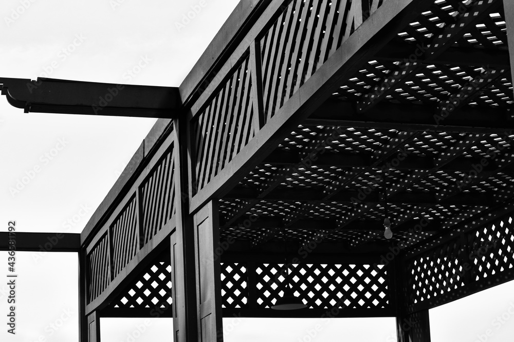 Fototapeta premium Wooden pavilion,natural woods lath line