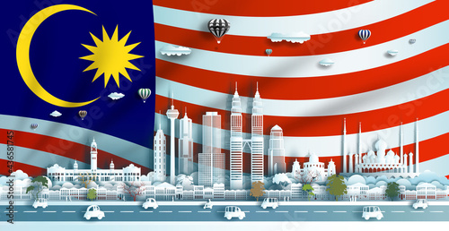 Illustration Anniversary celebration Malaysia day in national flag background.