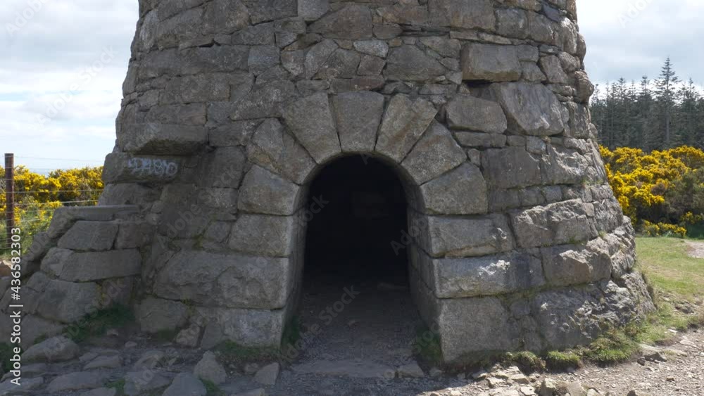 Entrance Of The Flue Chimney Ruin In Carrickgollogan Hill In Dublin City. close up 