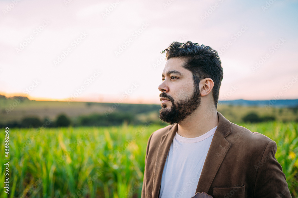 Farmer on the harvest. Sugar Cane plantation. Brazilian farm. Farmer on the harvest. Sugar Cane plantation. Brazilian farm.
