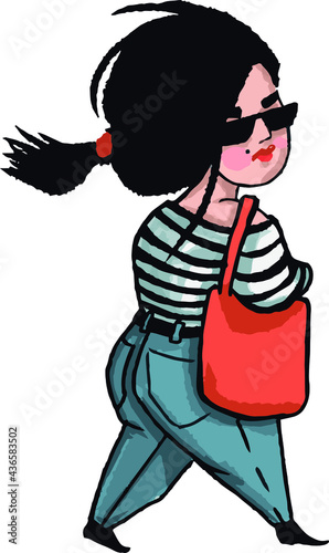 vector illustration caricature of  funny plump woman walking isolated