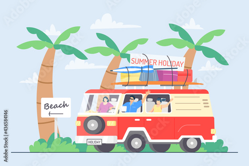 travelling with family during the summer holidays. Happy family vacation on the beach. © rifkyns
