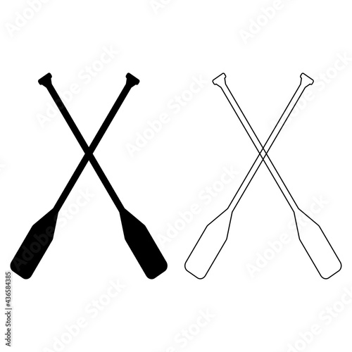 paddle icon on white background. canoe paddle sign. black thin line crossed canoe paddles. flat style.