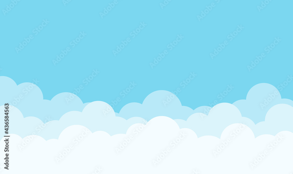 Fluffy clouds cartoon on top blue clear sky landscape outdoor background vector