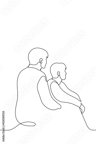 two men are sitting and looking into the distance - one line drawing. the concept of rest, relaxation, passive observation, humble or obedient waiting