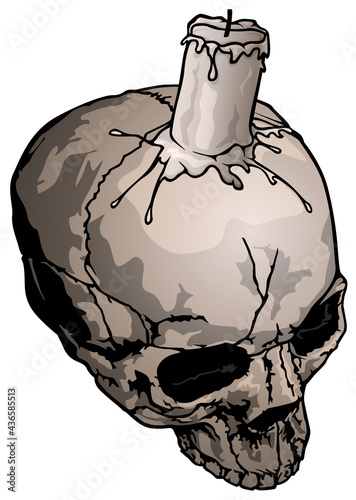Human Skull with Candle - C...