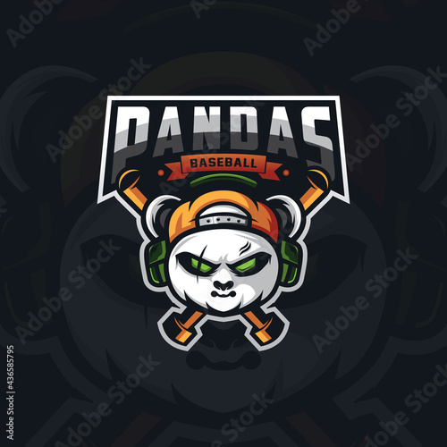 Panda Mascot Logo design Illustration For Baseball Club