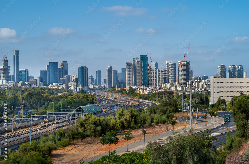  View of Tel Aviv skyline from University hill. 
