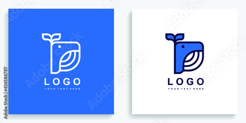 Blue Whale Rounded Logo. Modern logo icon symbol template vector design