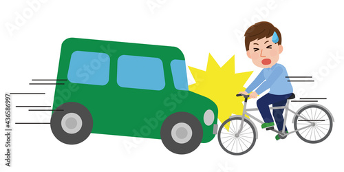 自転車で車と正面衝突する男性　交通事故　イラスト