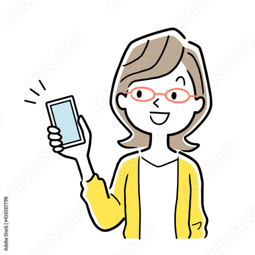 ベクターイラスト素材：スマートフォンを持つ若い女性
