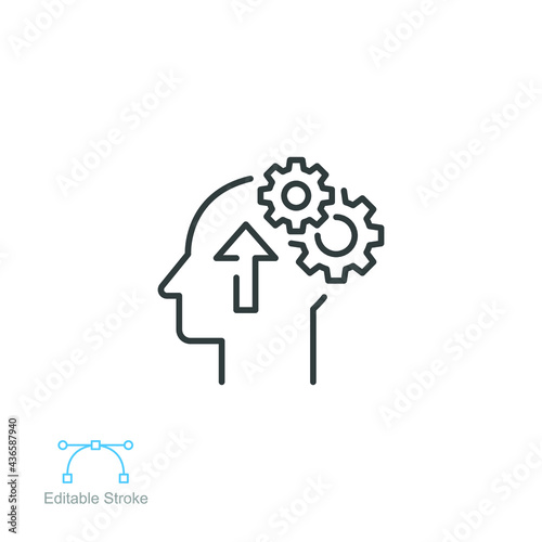 Cognitivity icon, improvement cognitive ability, human brain mental strength, Brainstorming   analytical mindset solving. editable stroke. vector illustration. design on white background. EPS 10