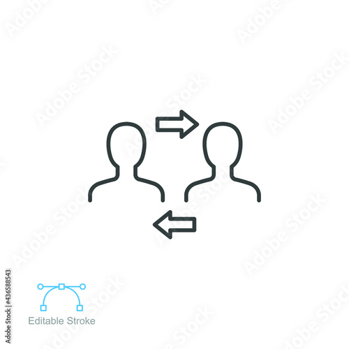 Interpersonal relationship icon, acquaintance skill.  close care conversation. Two people interacting and associating  each other. Editable stroke vector illustration design on white background EPS 10