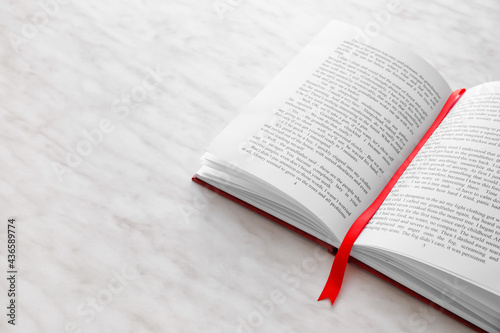 Open book with bookmark on ...