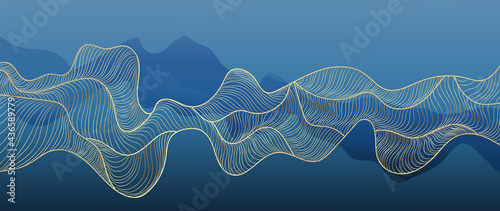 Fototapeta Naklejka Na Ścianę i Meble -  Mountain and gold line art abstract background vector. Luxury wallpaper design for wall art and home decoration background, canvas prints, banner, Natural wallpaper and fabric. 