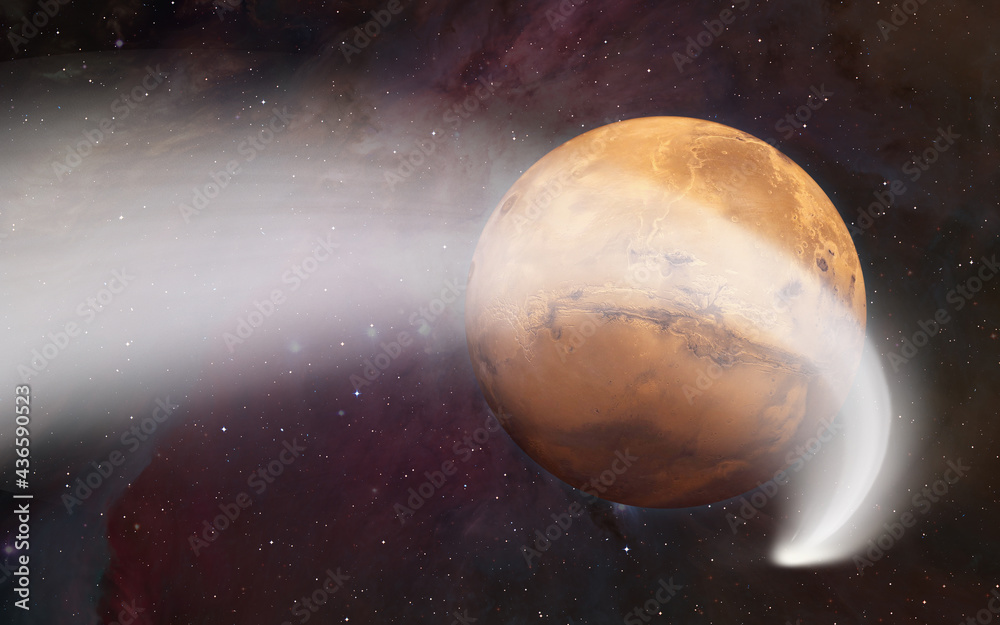 Comet in the space with Planet Mars Comet in the space with Planet Mars