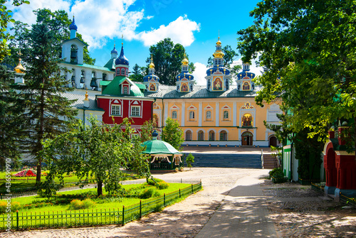 The city of Pechora. Russia. Holy Dormition Pskov-Pechersk Monastery. Uspenskaya Square