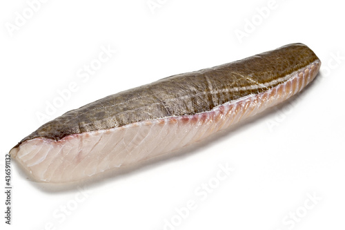 Raw cod fillet on white background
