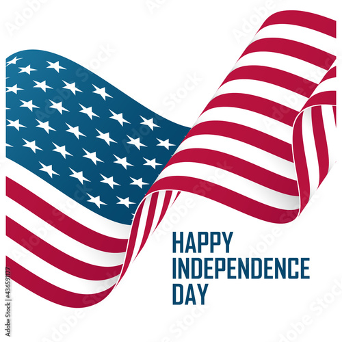 United States Happy Independence Day, 4th of July celebrate card with waving american national flag. Fourth of July USA national holiday. Vector illustration.