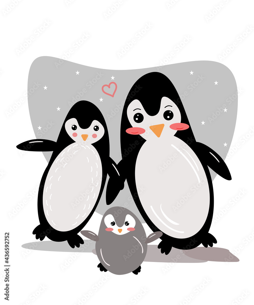 Fototapeta premium penguin, penguin illustration on white background, graphic flat penguin graphics, family of penguins 