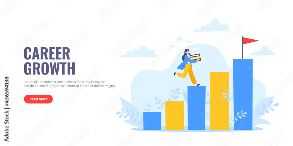 Obraz premium Career ladder climbing and goal achievement business concept flat style design vector illustration. Leader opportunity or career progress metaphor.