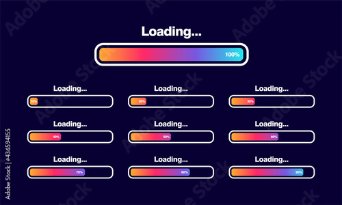 set of Loading bar vector illustration. Progress visualization. Loading status collection. Web design elements, Loading Infographic vector template