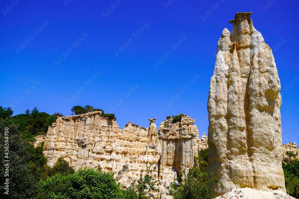Fairy chimneys on geologic organs of Ille Sur Tet in Roussillon France
