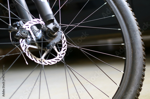 Disc brake on a bicycle.