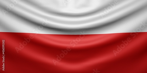 Hanging wavy national flag of Poland with texture. 3d render.