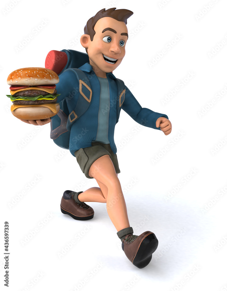 Fun illustration of a 3D cartoon backpacker Fun illustration of a 3D cartoon backpacker