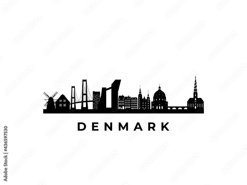 Naklejka premium Vector Denmark skyline. Travel Denmark famous landmarks. Business and tourism concept for presentation, banner, web site.