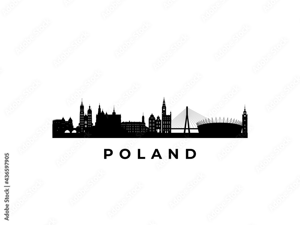 Vector Poland skyline. Travel Poland famous landmarks. Business and tourism concept for presentation, banner, web site.