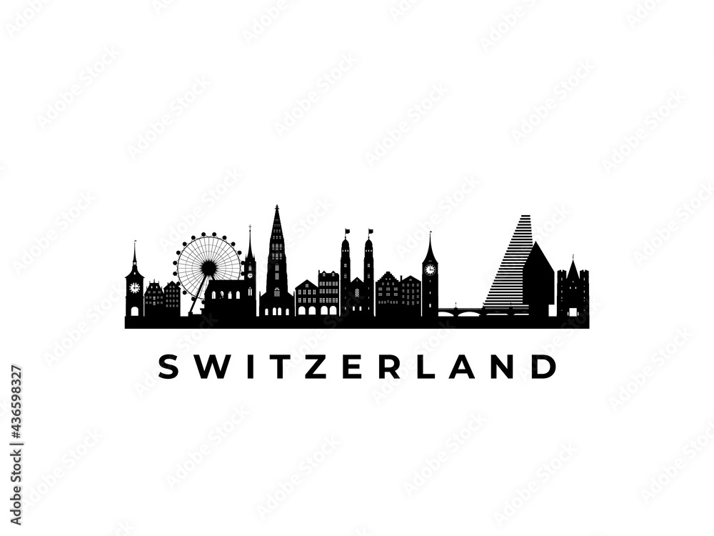 Vector Switzerland skyline. Travel Switzerland famous landmarks. Business and tourism concept for presentation, banner, web site.