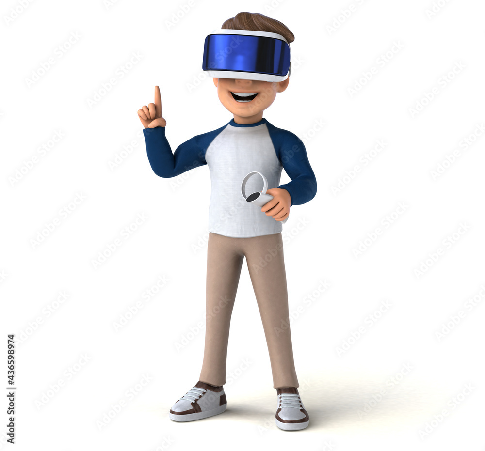 Fun 3D illustration of a cartoon kid with a VR helmet Fun 3D illustration of a cartoon kid with a VR helmet